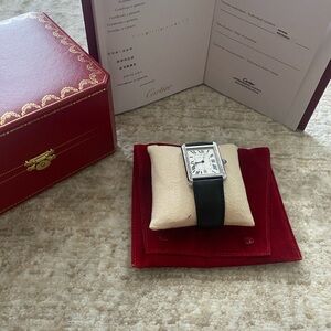 Cartier Tank XL Solo SS - Date Aperture- Silver Dial Black Leather Men's Watch